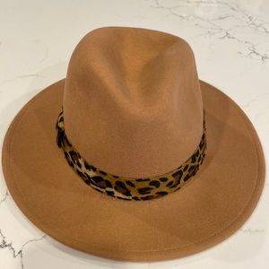 Tan and leopard felt hat